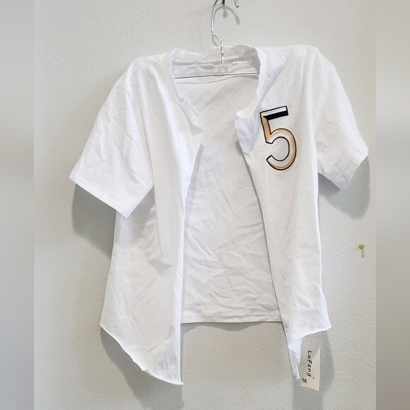 Open front white crop tie front t-shirt, size medium - Picture 2 of 4